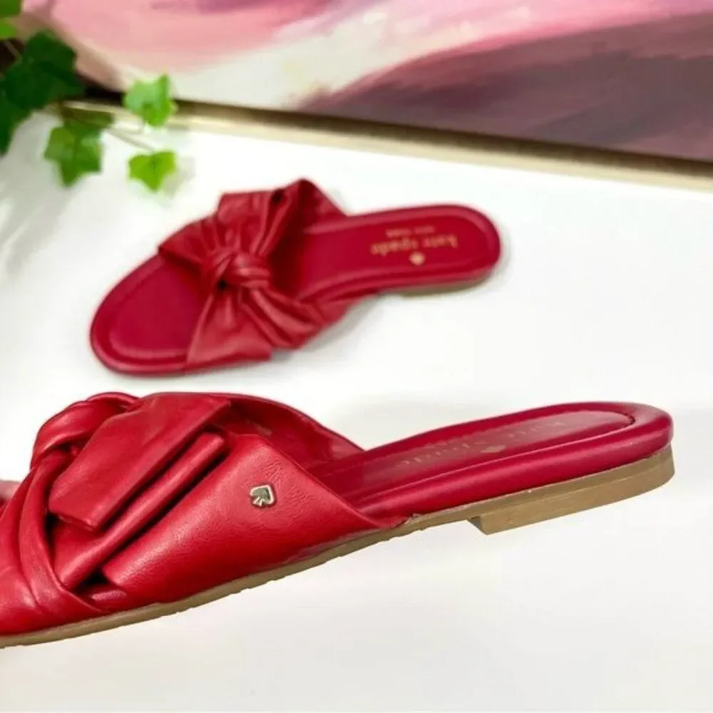 Kate Spade Marcella Red Leather Knotted Slip On Sandal Size 5.5